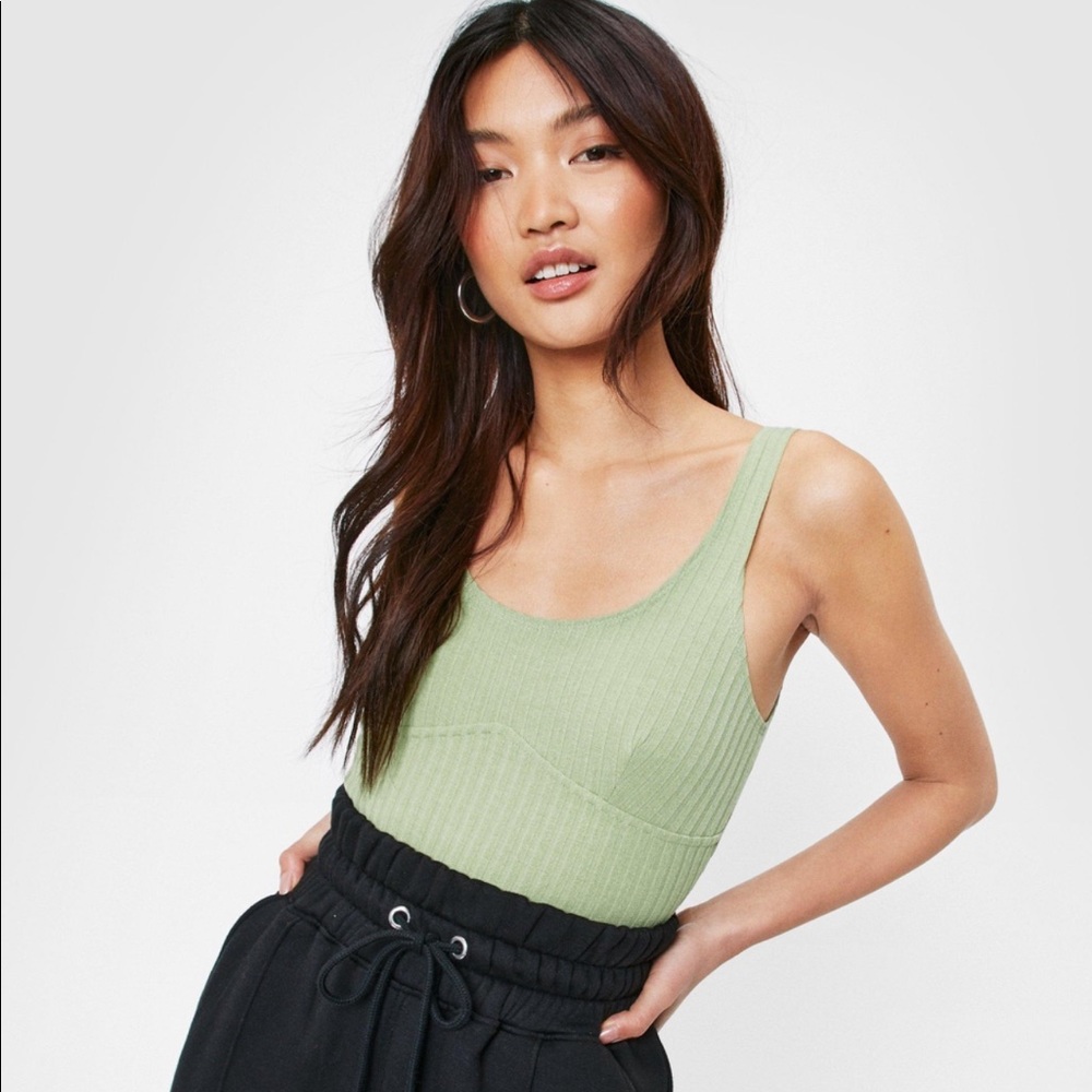 Nasty Gal Scoop Neck Seam Detail Ribbed Bodysuit